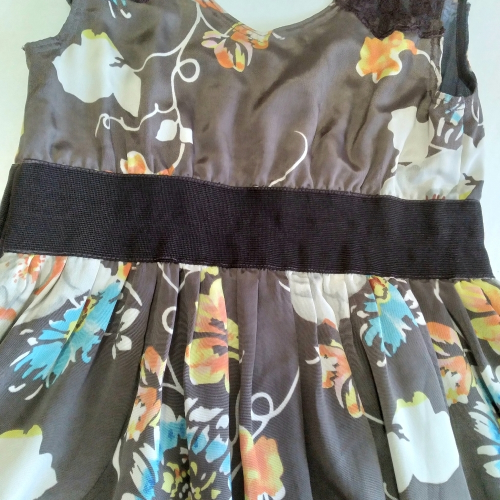Free People Lace Strap Sleeveless Floral A-line Dress Brown Multi Tulle Trim 2 - Picture 6 of 13